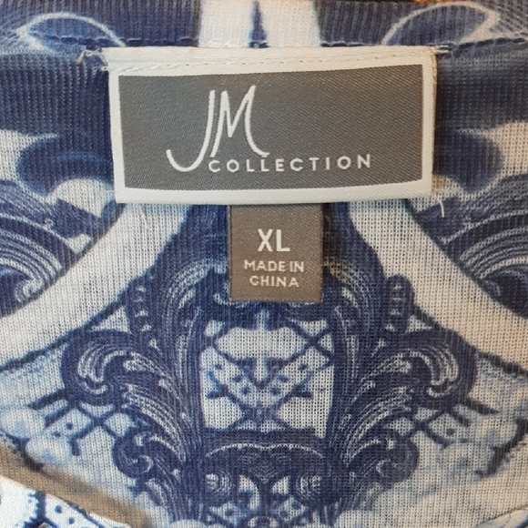 JM Collection Women's XL White And Blue Patterned Blouse - Picture 2 of 14